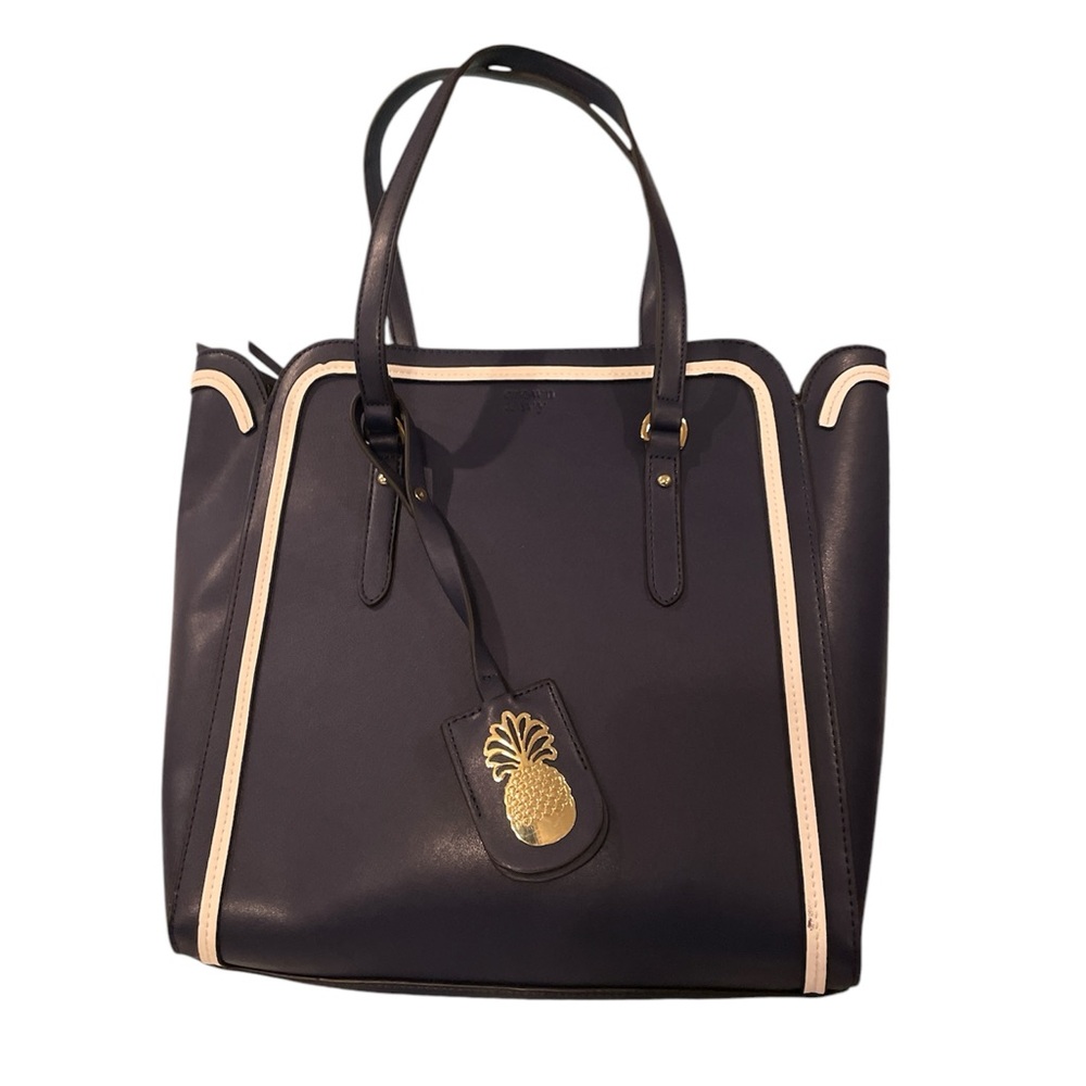 Crown & Ivy Navy Tote with White Detail